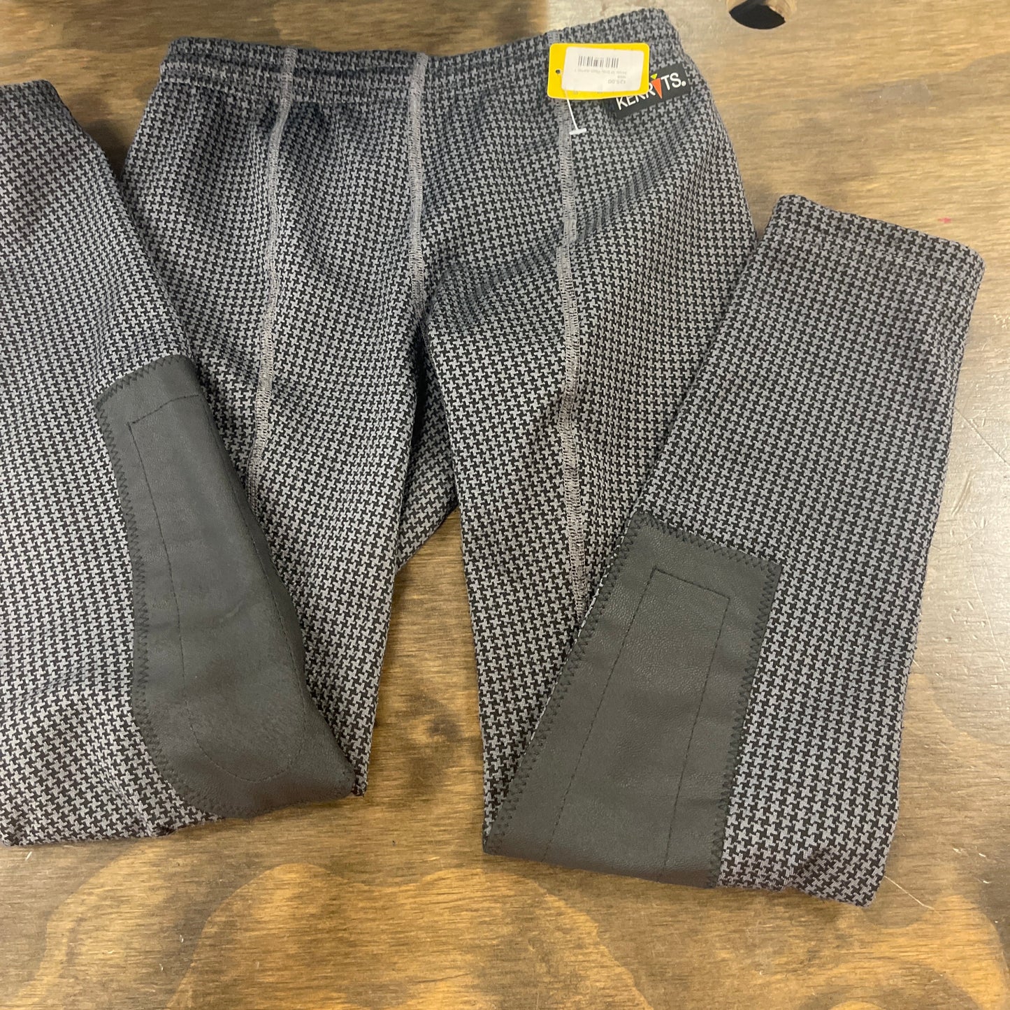 9. Kids M/10 Grey Houndstooth Knee Patch Winter Tights, Kerrits, pants098