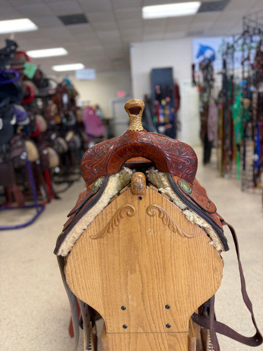 1. 16” 7”/QHB Med oil tooled Cutting type saddle, Billy Cook