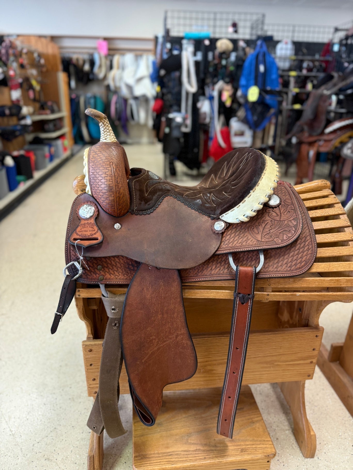 1. 14.5” W/FQHB Brown Barrel Saddle, Allen Ranch 1996 model