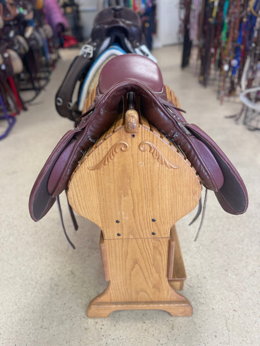 34. 17” Red Wide tree AP/dressage saddle with XL flaps, no brand