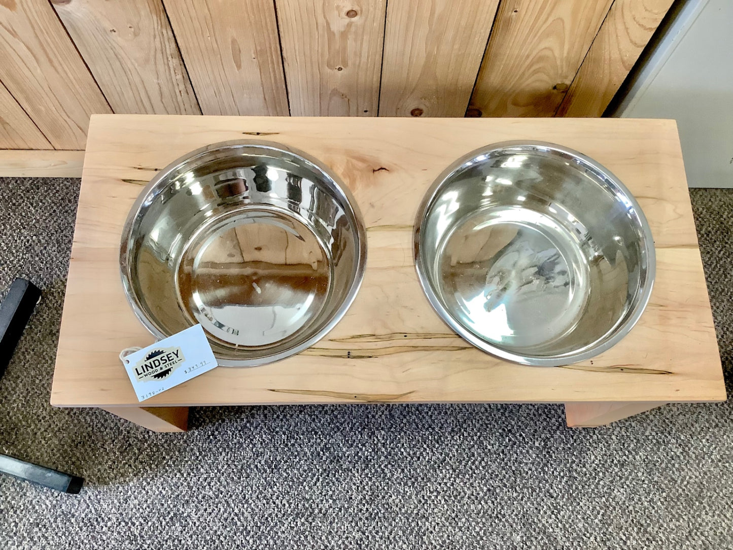 2. Large raised double dog bowl stand, Ambrosia maple