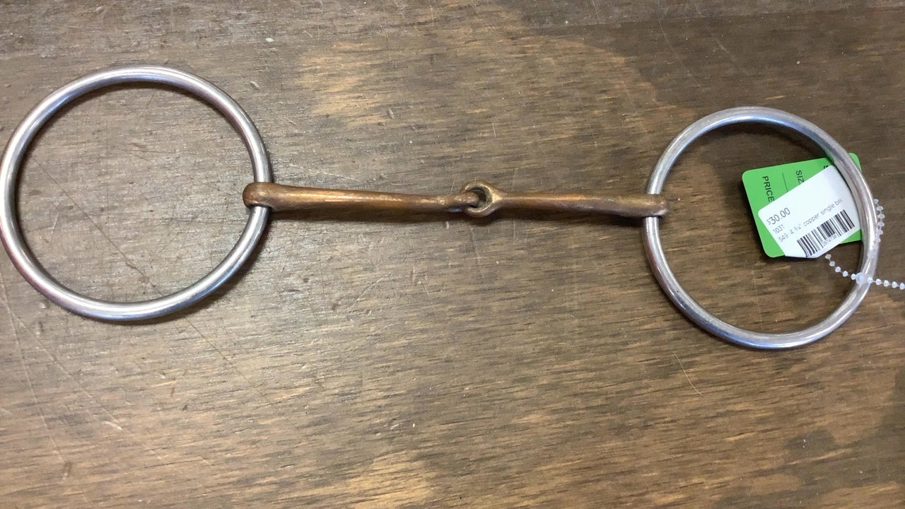 649. 4 ¾” copper single break thin ¼” snaffle, tackp021