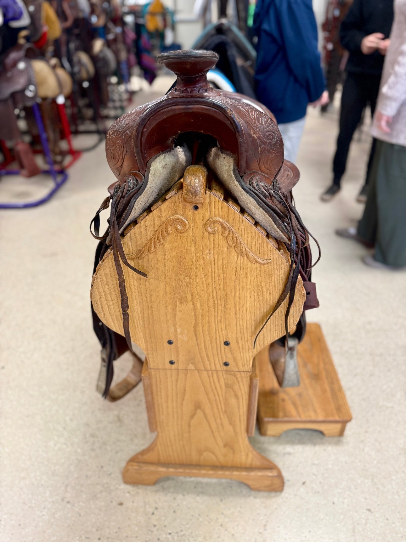 1. 14.5" Brown Med/Semi tree western trail saddle with tooling