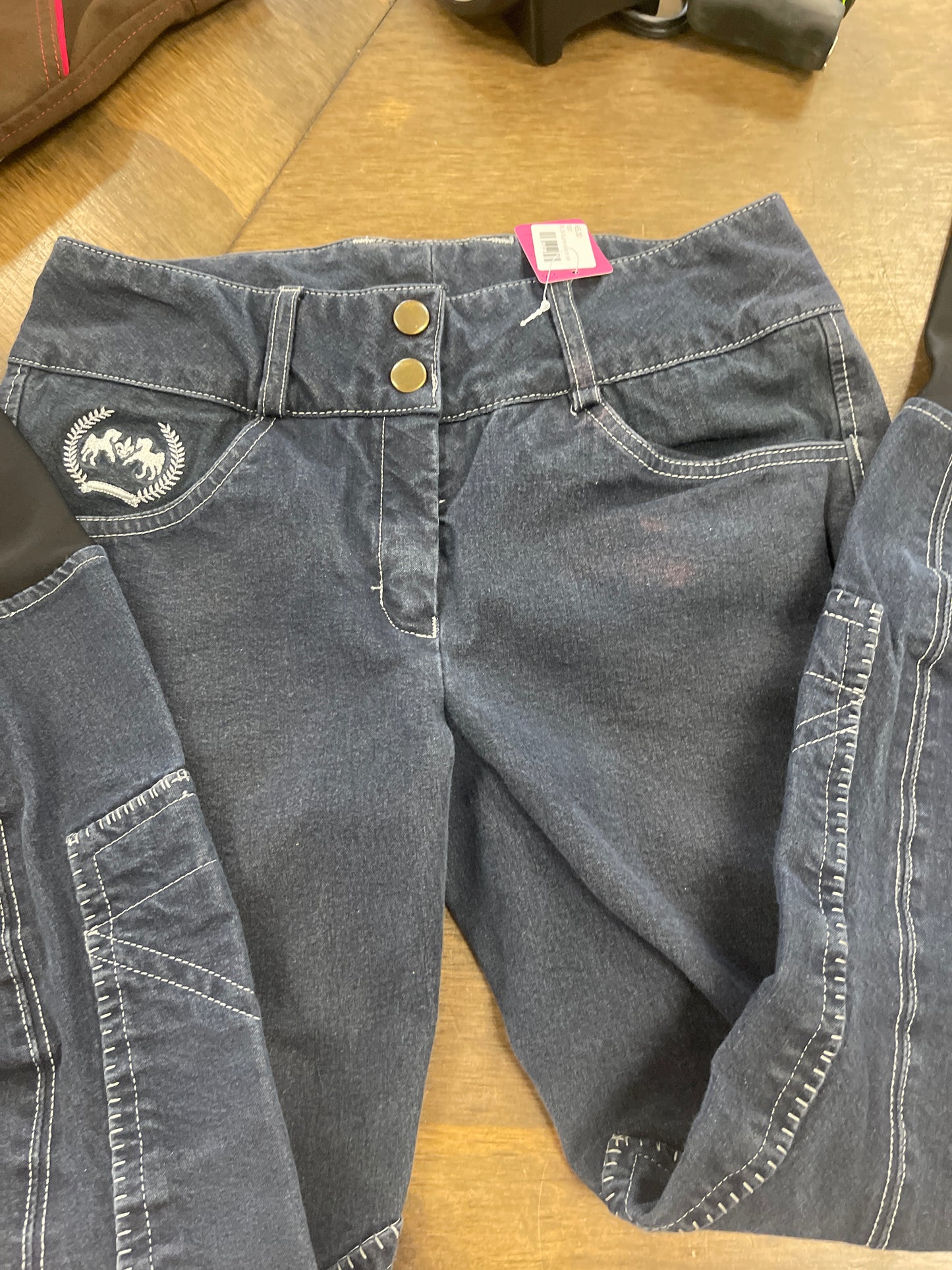 Lds 26 Dk Blue knee patch jean breeches, Equine couture, pants171