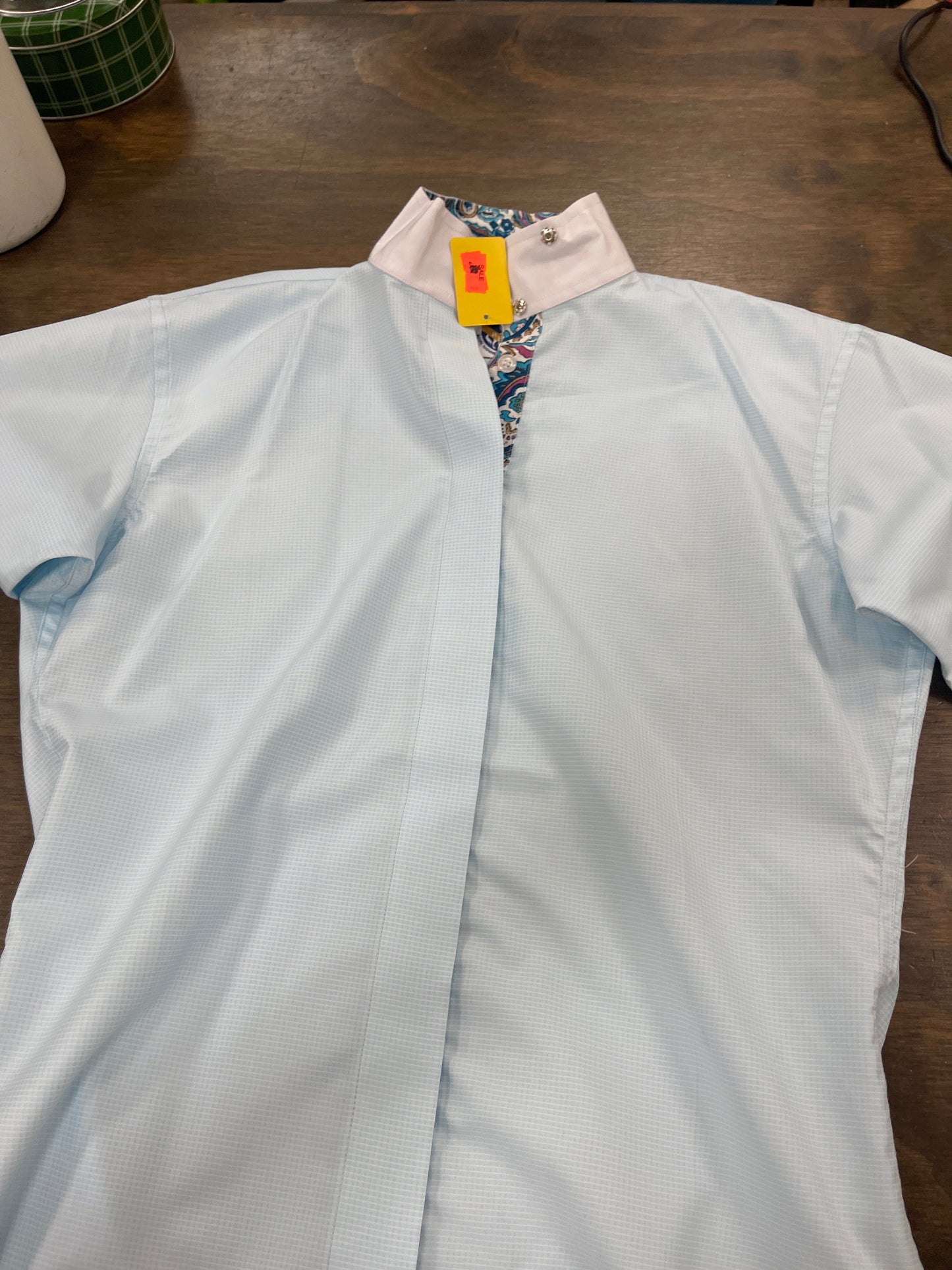 Lds 32/XS blue and white short sleeved show shirt, Royal Highness, shirt092