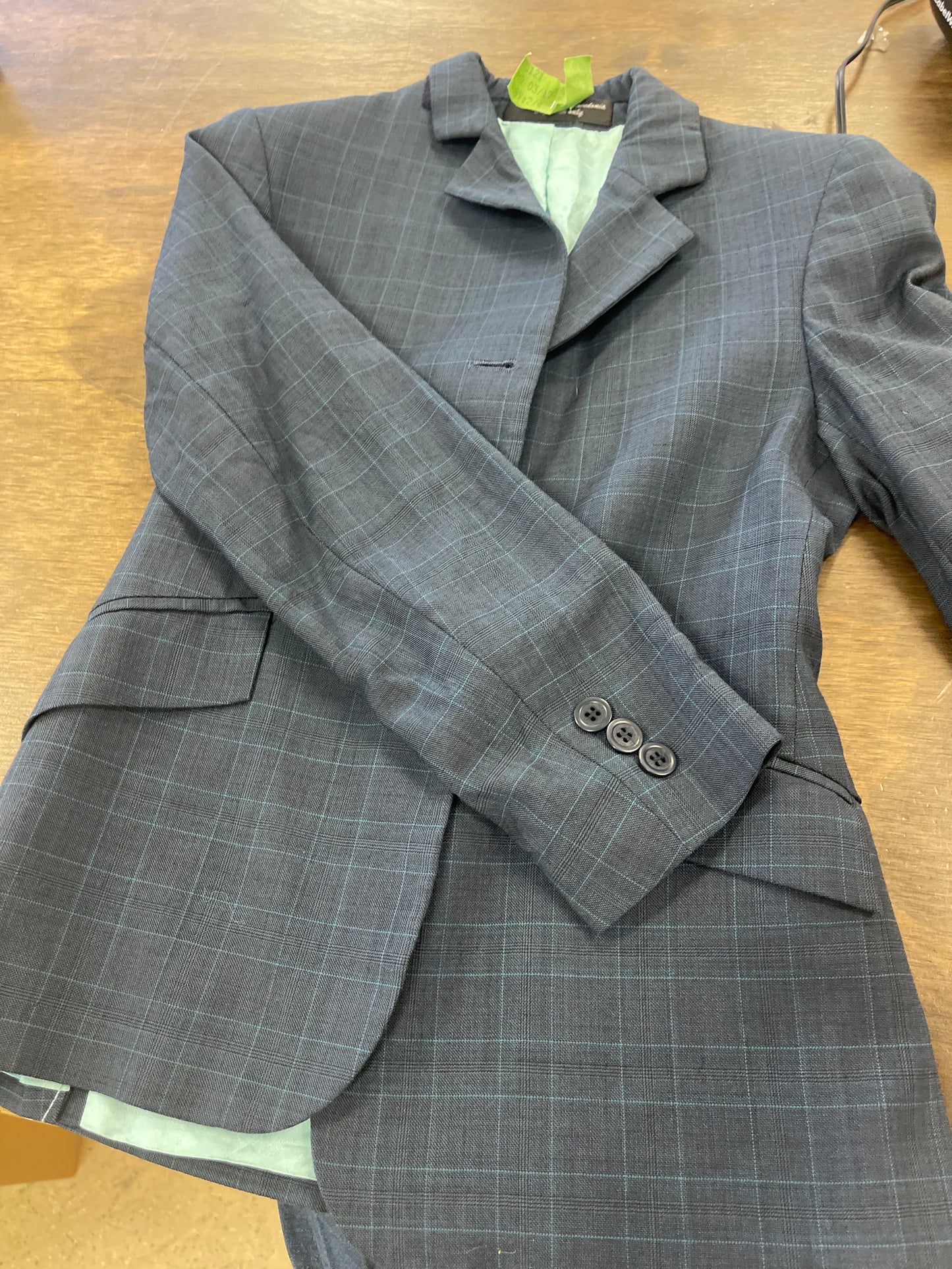 Kids 12 Navy pinstriped show coat w/teal lining, RJ classics, coats038