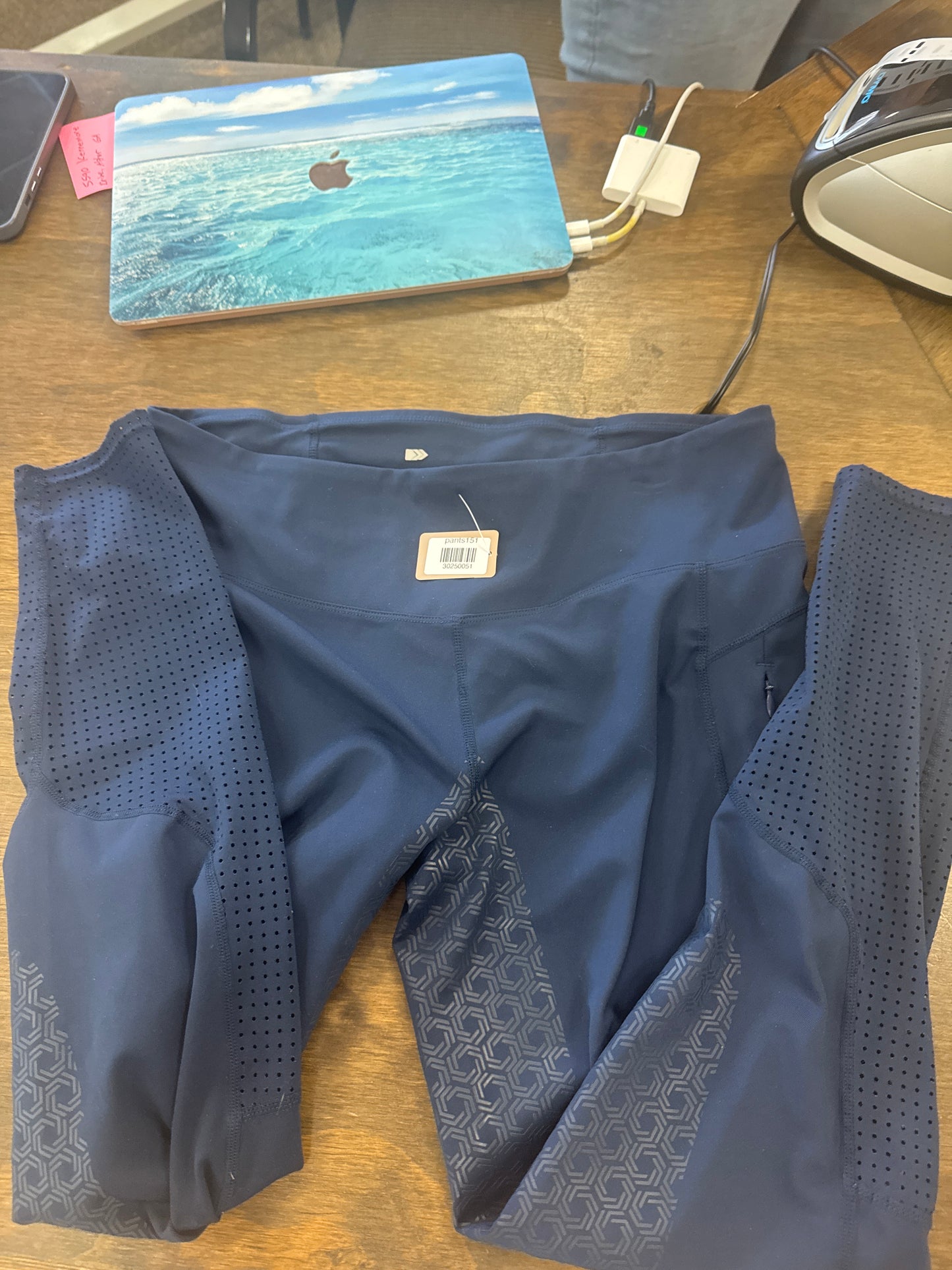51. Lds 30 Navy Full Seat silicone Riding Tights, Ariat, pants151