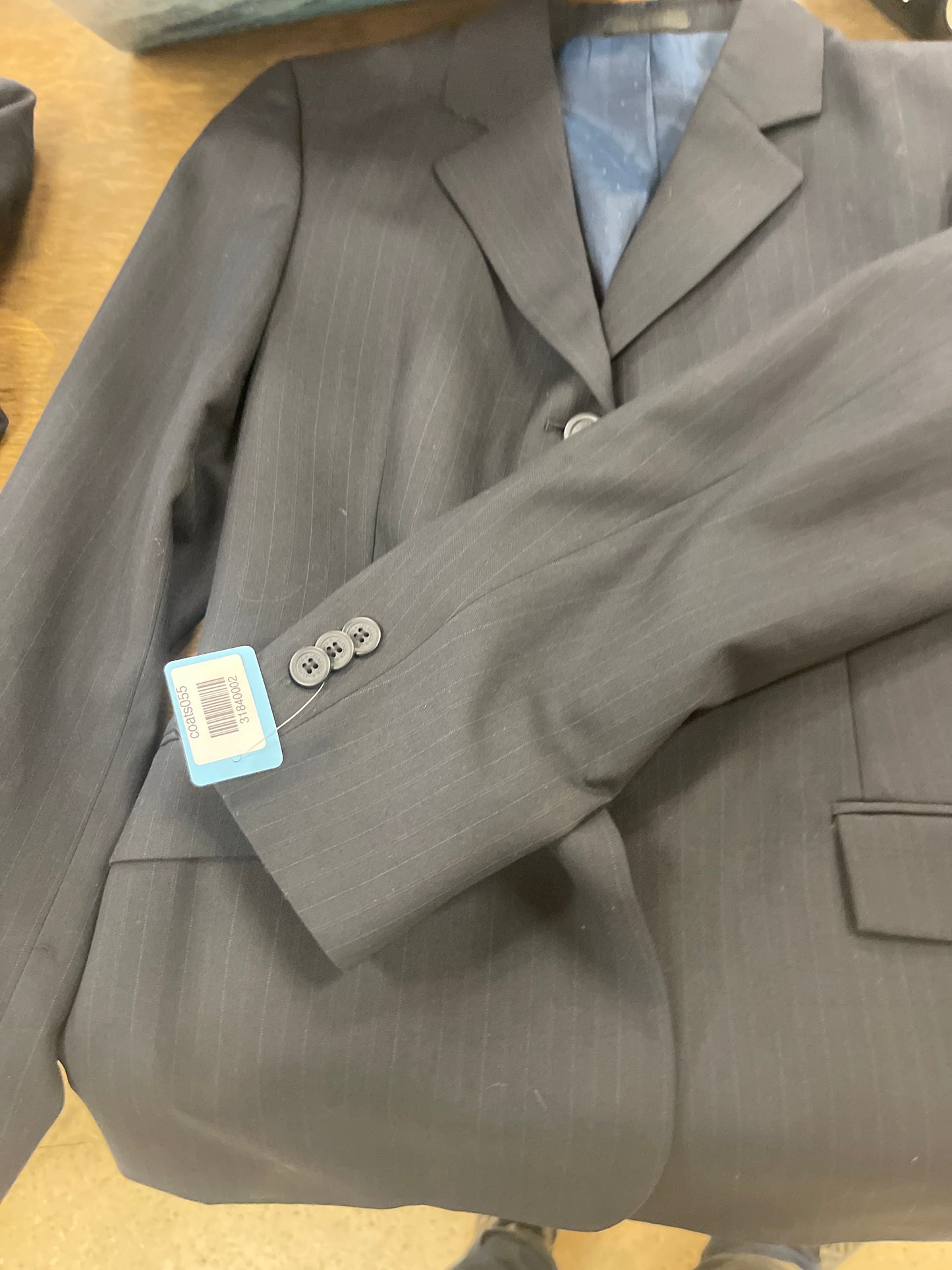 Kids 18r navy pinstriped show coat with blue lining, RJ Classics coats055