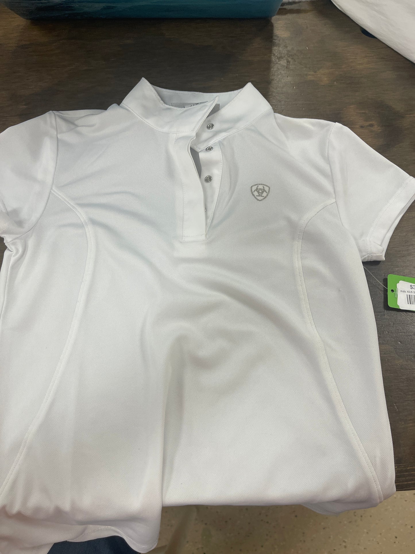 Kids XS/6 Short Sleeve white Ariat pro series shirt, shirt058