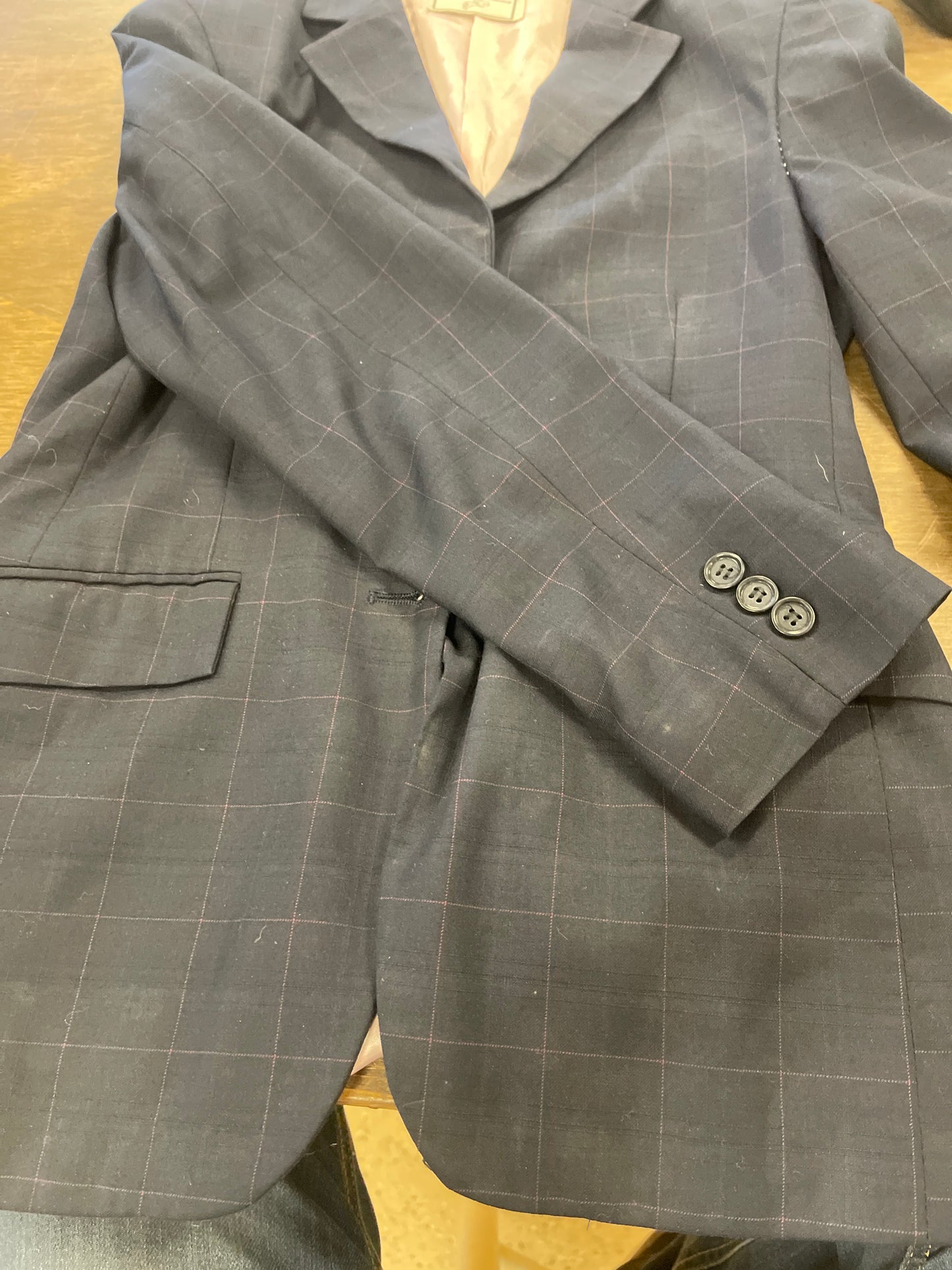 Kids 16 navy show coat with pink liner, The Wellington coats041