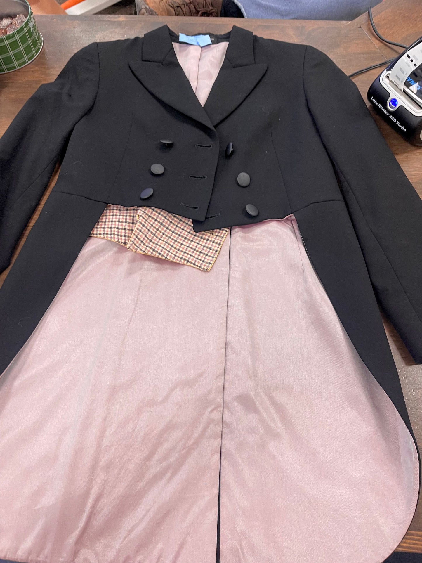 Kids 12 black Shad Belly with pink lining and tails, stretch RJ Classics coats062