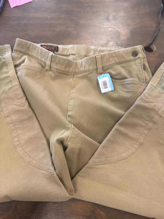 30. Lds 32 dark tan knee patch breeches, side zip Ariat, pants154