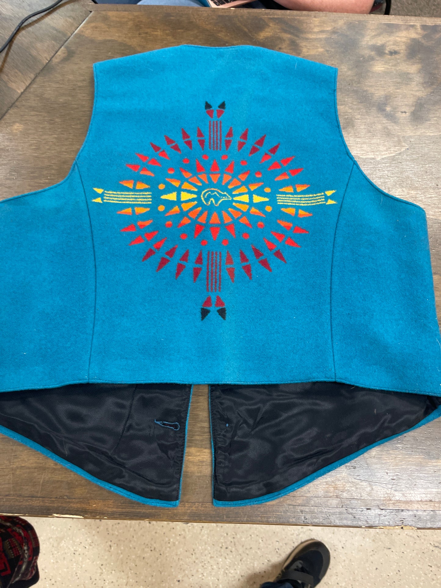 XL Turquoise western show vest w/sunset star on back, Pendleton western wear, coats114