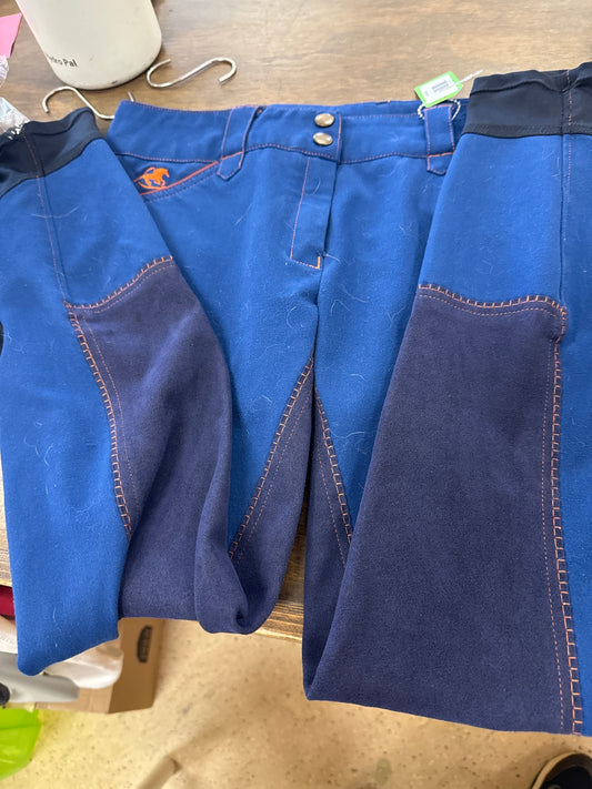 3. Lds 28R Blue and Orange piped suede Full Seat breeches, Piper, pants136