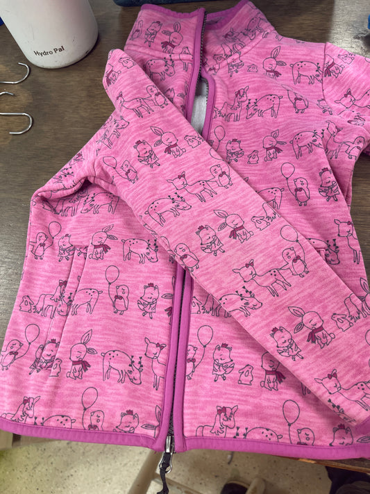9. Kids M/10 Pink Zip Up Jacket w/animals, Horze, shirt077