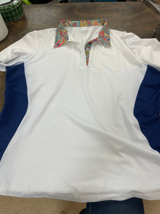 Lds XL white and blue Short Sleeve show shirt, Coolblast shirt086