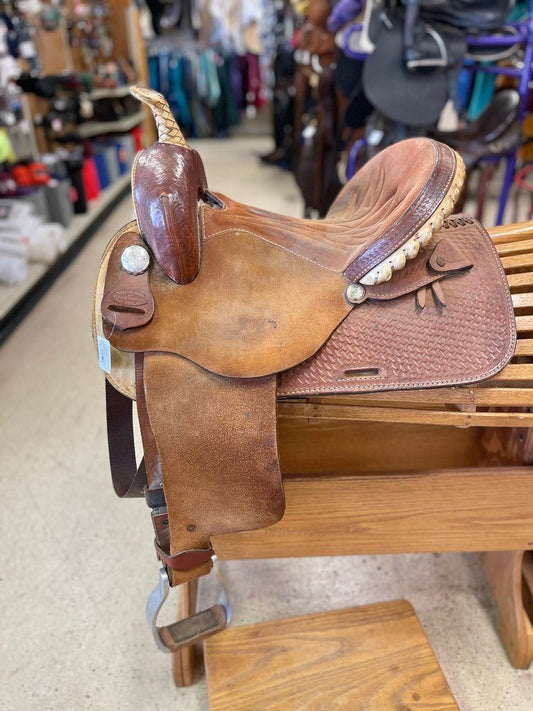 14” Brown roughout barrel saddle, Gerald Bethune