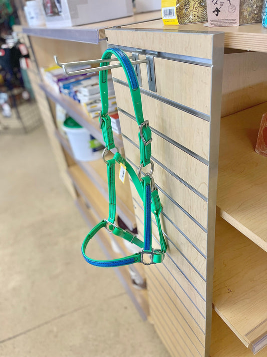 Cob green/blue biothane halter, Two horse tack