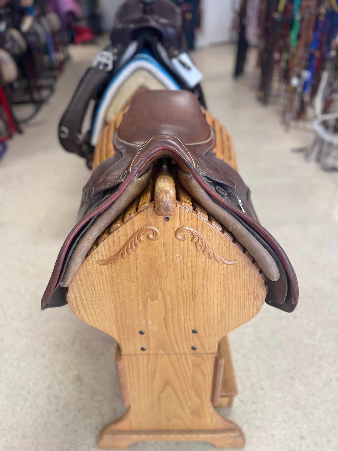 174. 16” Med tree Collegiate close contact saddle, plain flap with no stirrups