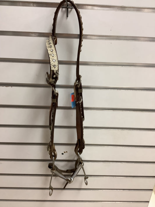6. Cowhide and crystal one ear headstall w/ shank bit