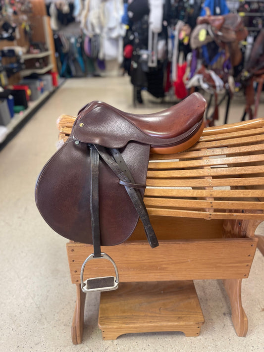 1. 16” Medium tree Crosby CC, no knee rolls, good condition, w/leathers and irons