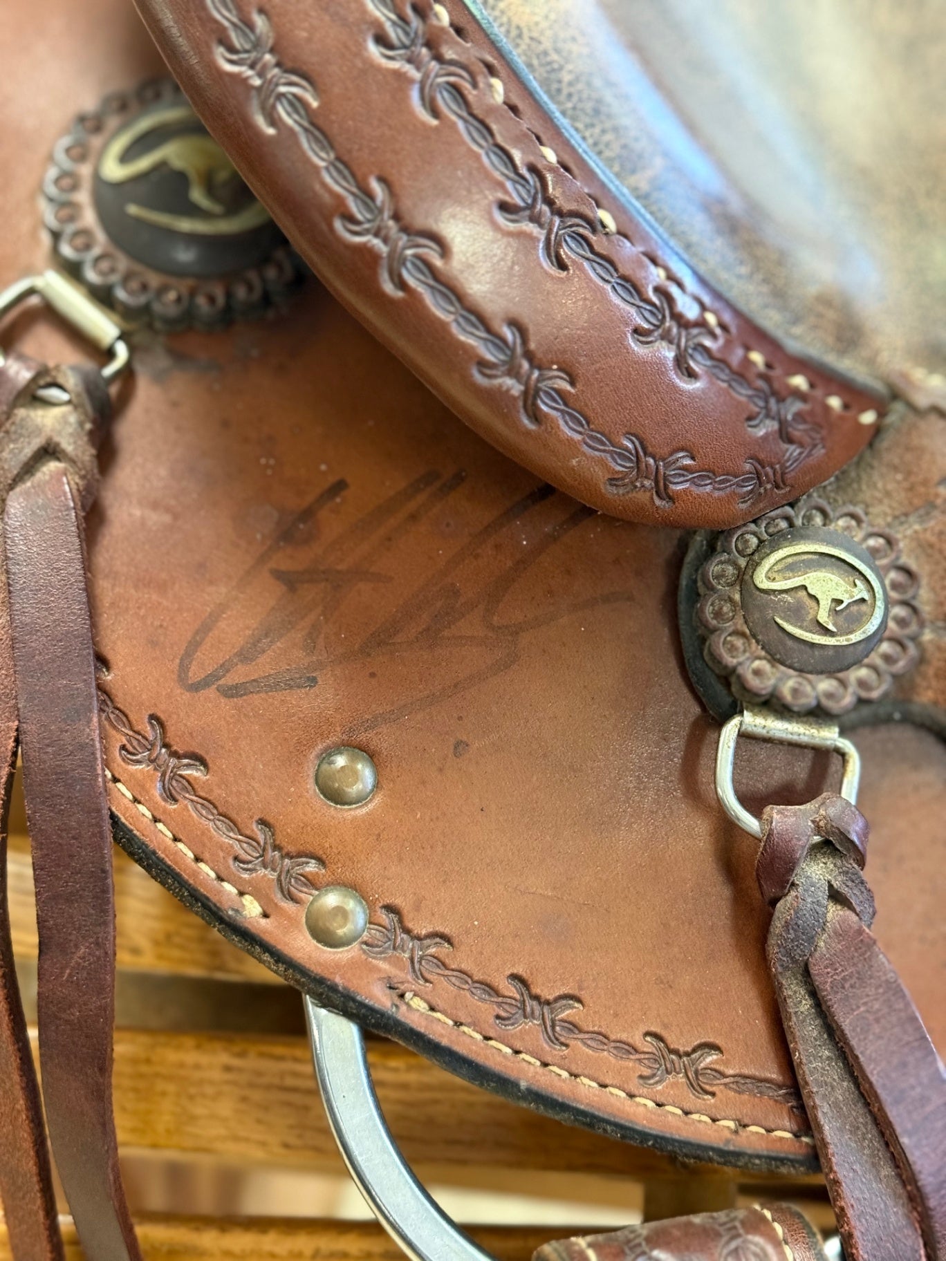 2. 16” W/XW tree Brown roughout autographed Clinton Anderson Martin Saddle