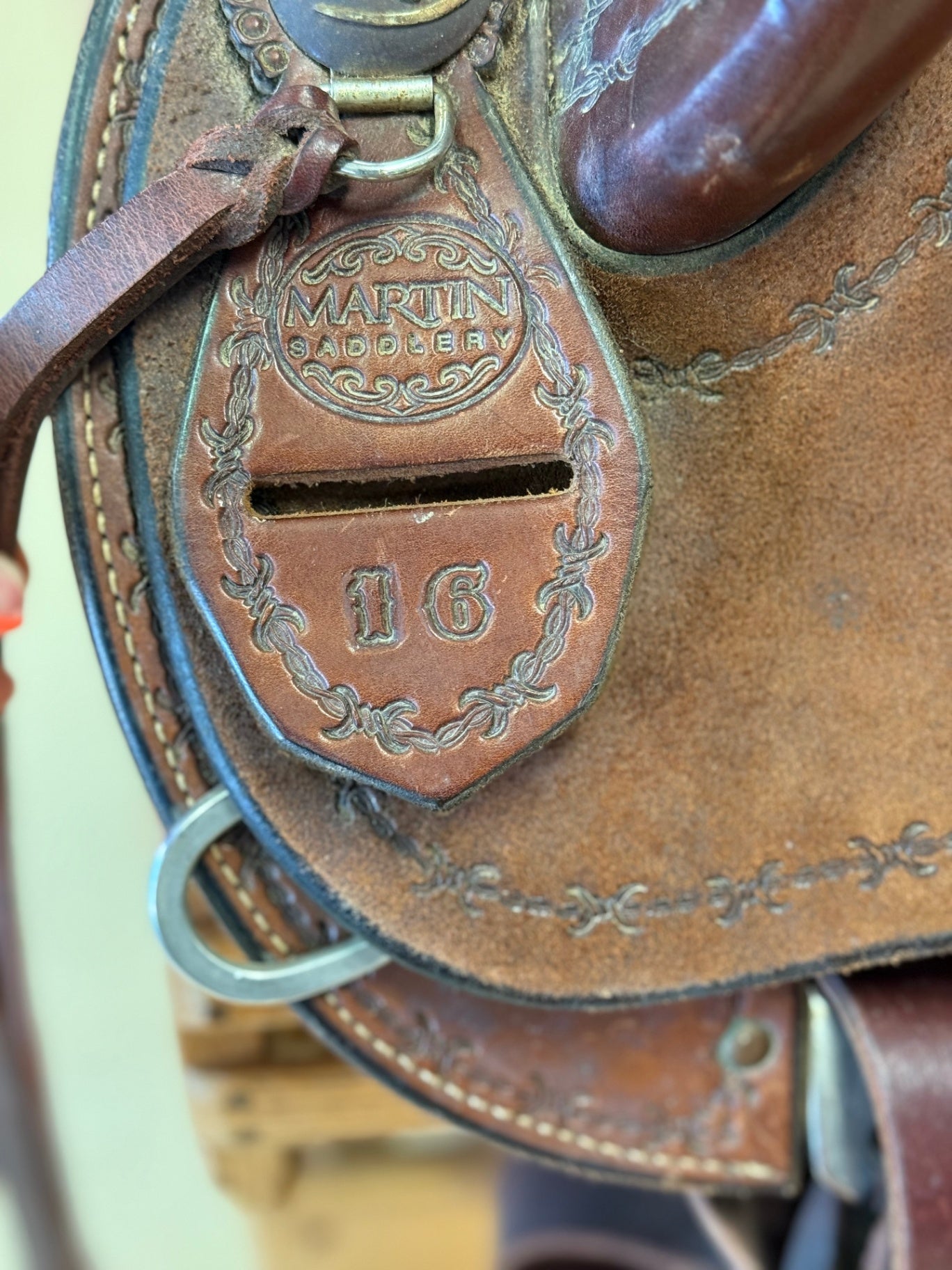 2. 16” W/XW tree Brown roughout autographed Clinton Anderson Martin Saddle