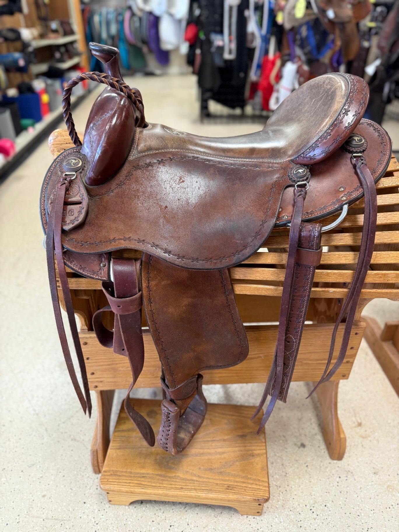 2. 16” W/XW tree Brown roughout autographed Clinton Anderson Martin Saddle