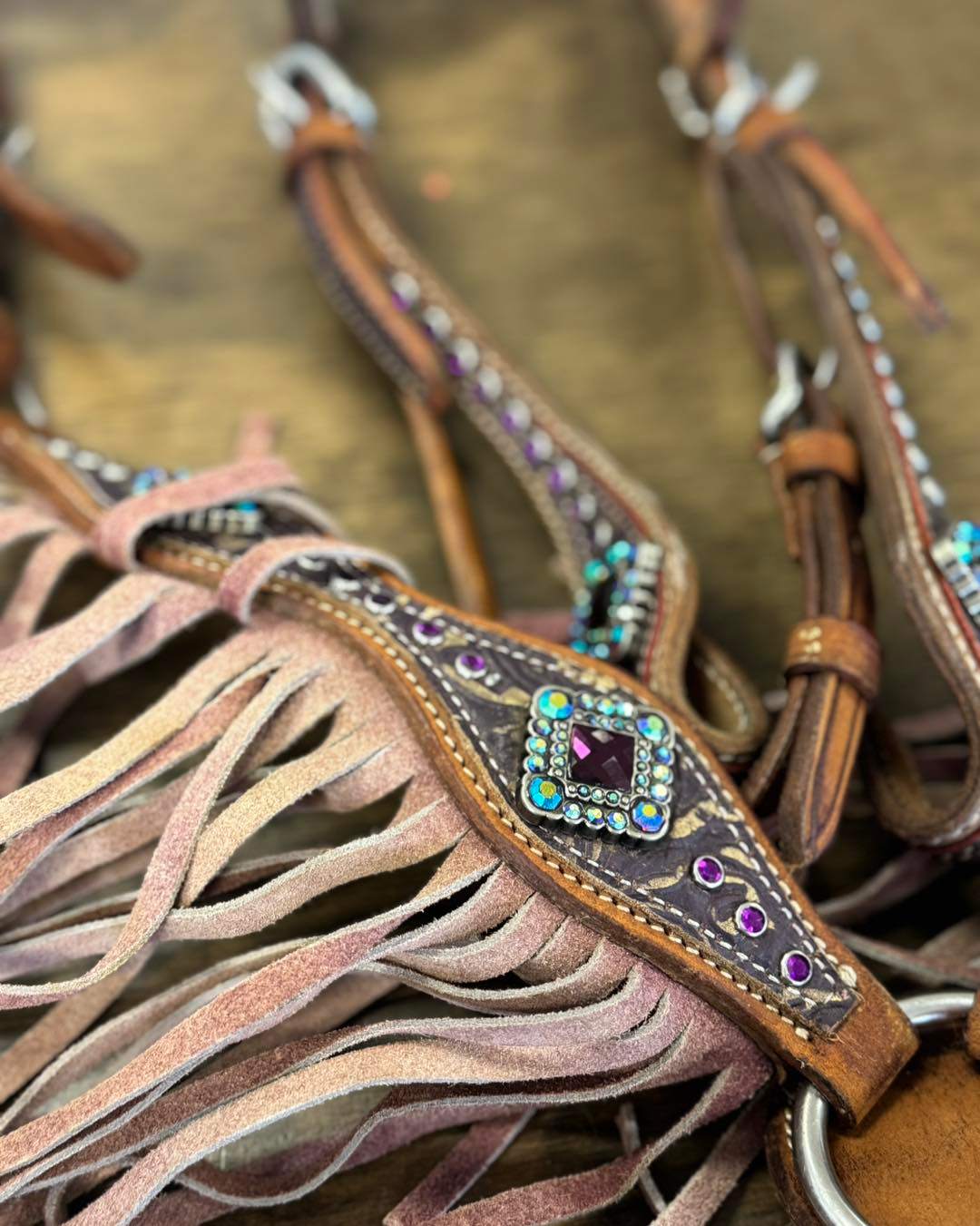 46. Pony/Mini purple bling headstall/fringe bc set, like new