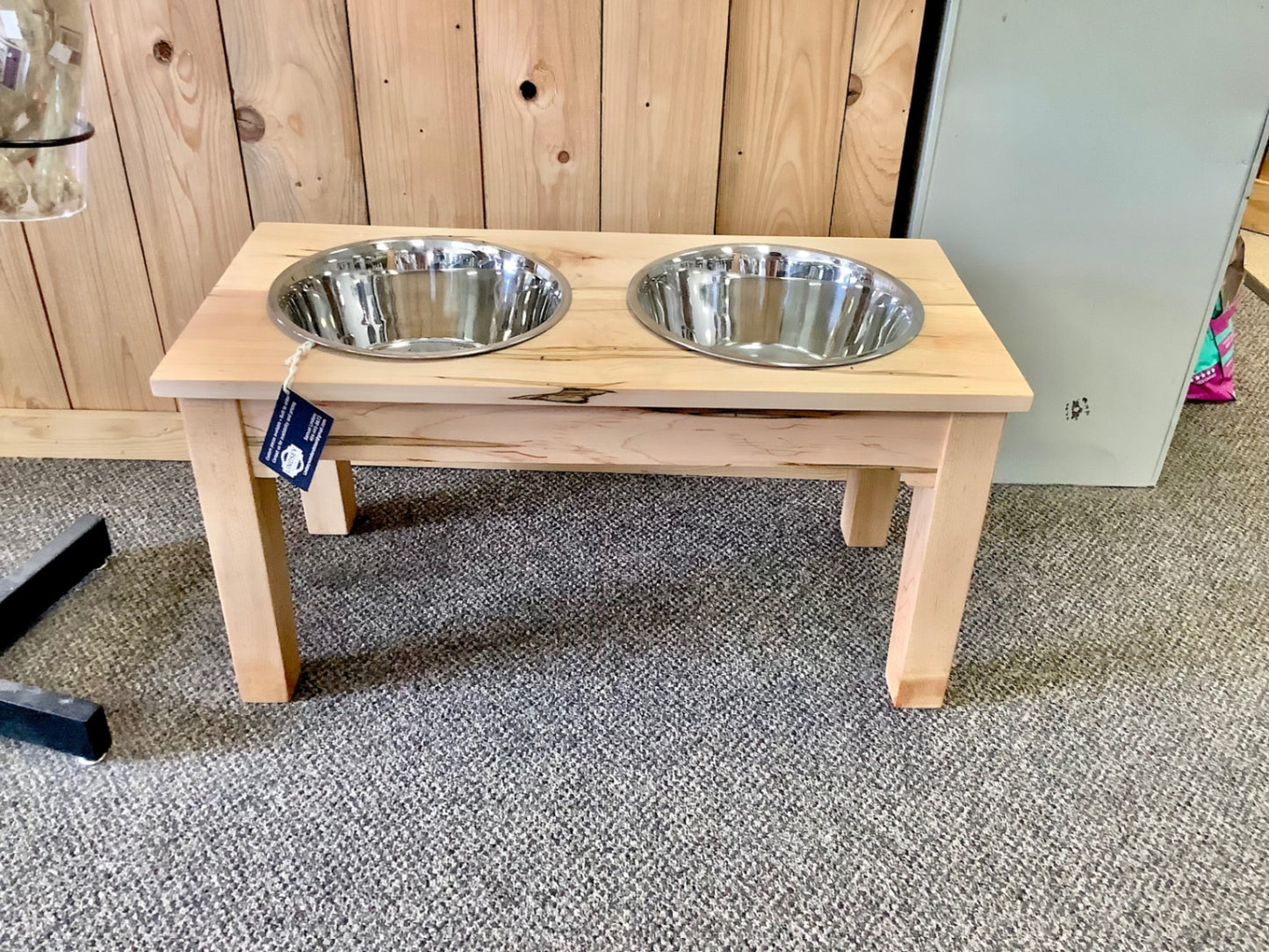 2. Large raised double dog bowl stand, Ambrosia maple