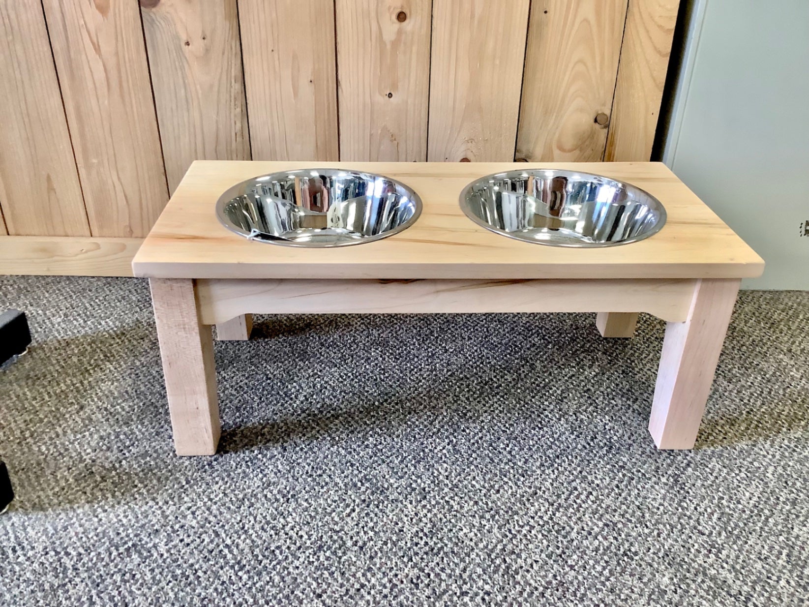 3. Medium raised double dog bowl stand, Ambrosia maple