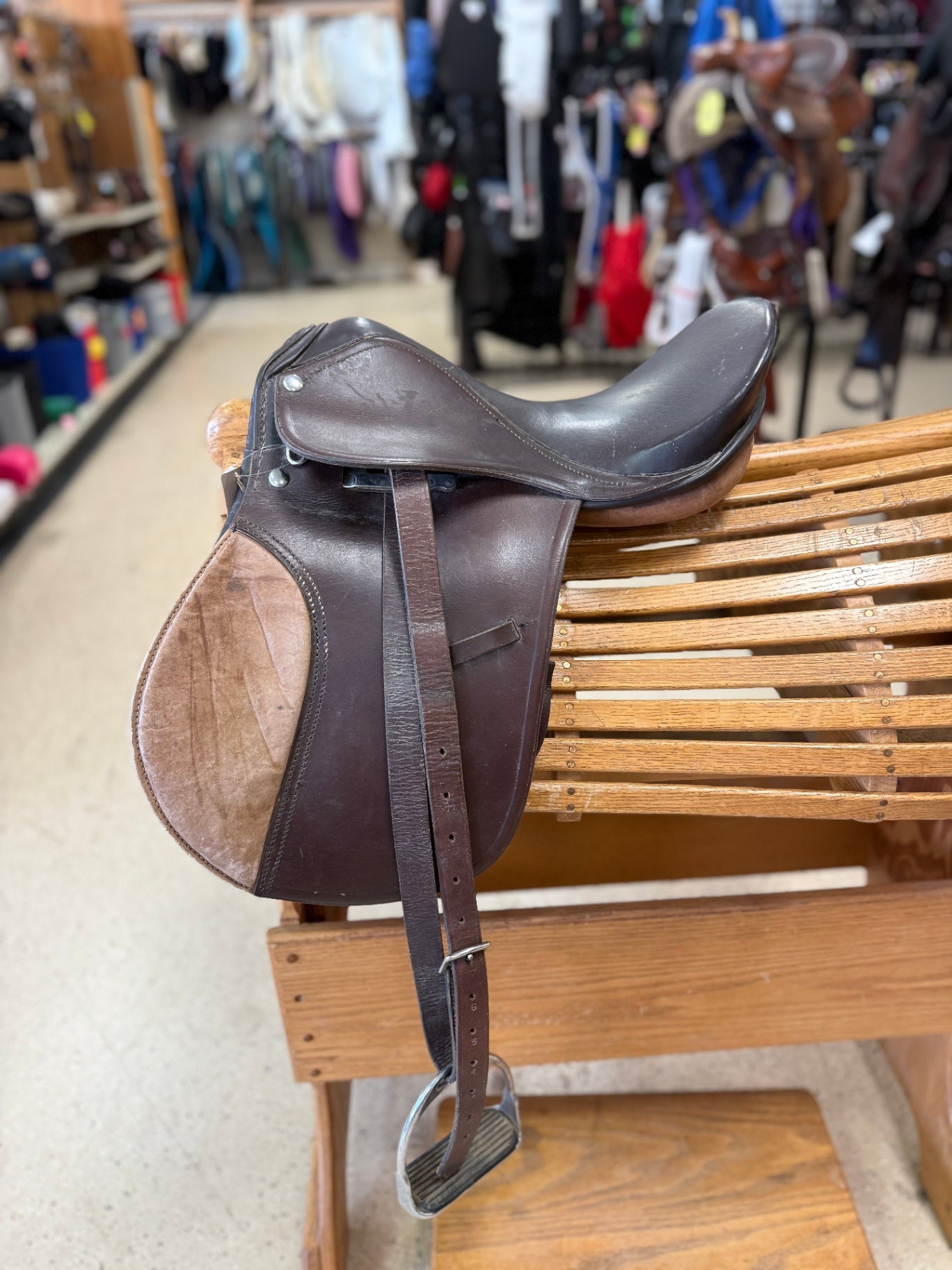 5. 14.5” W tree AP saddle w/stirrups, crunchy knee rolls