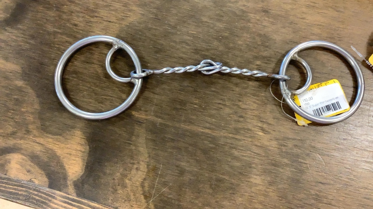 78. 5” Super thin twisted wire snaffle bit with inner gag rings