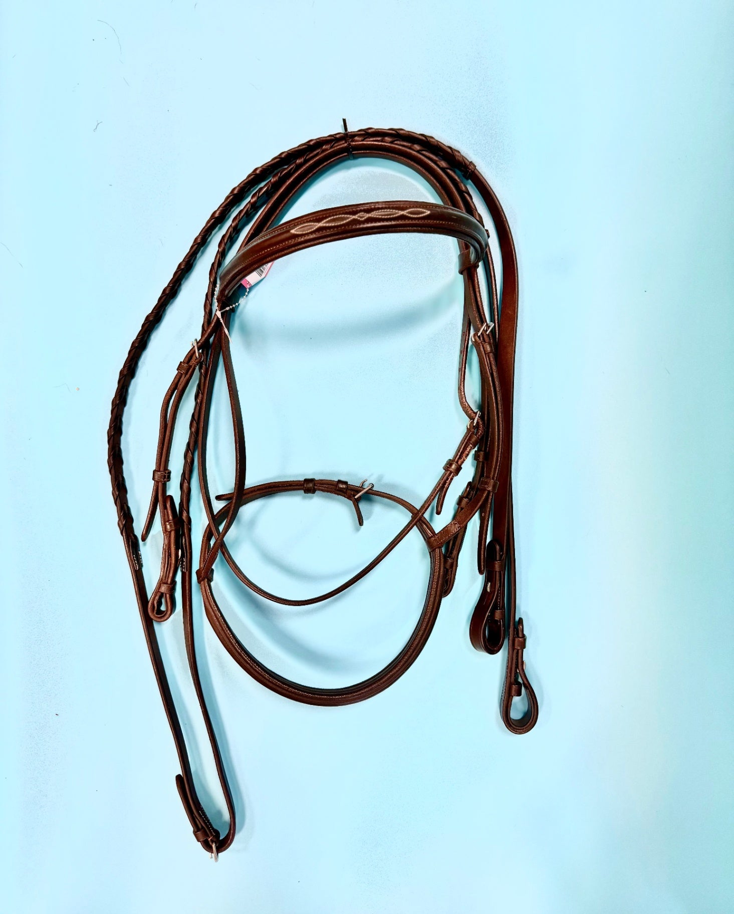 5. Cob Dark oil Padded fancy stitched Bridle W/reins, Camelot