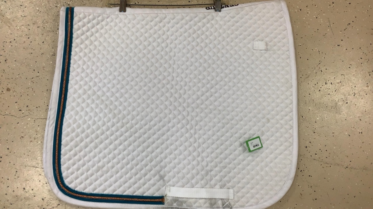 66 Dressage, white w/teal/gold dressage pad