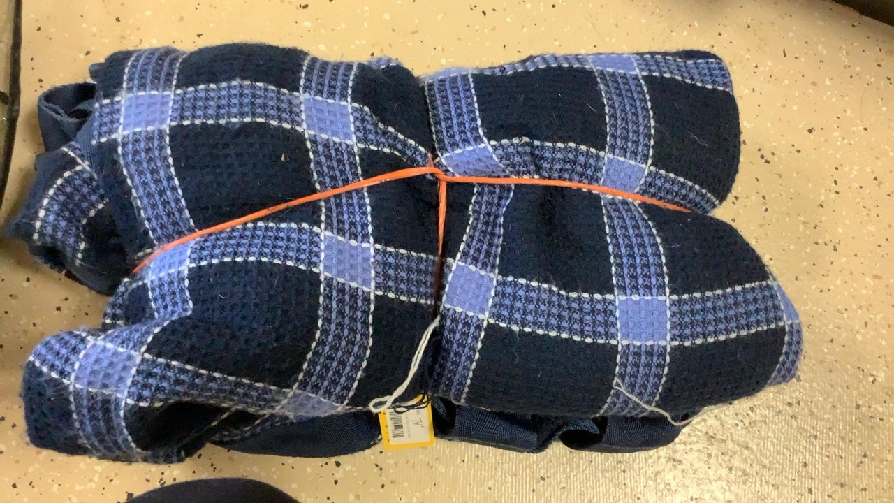 74” blue/navy plaid waffle cooler w/neck, duratech,