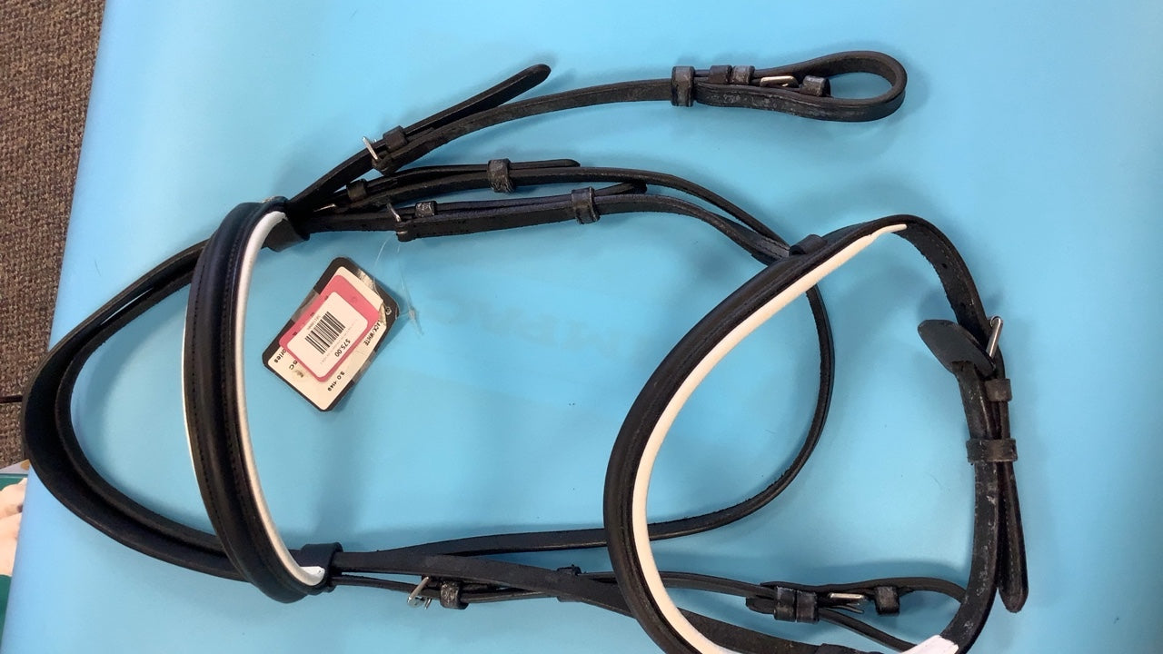 6. Cob Black/White Dressage bridle HDR NWT