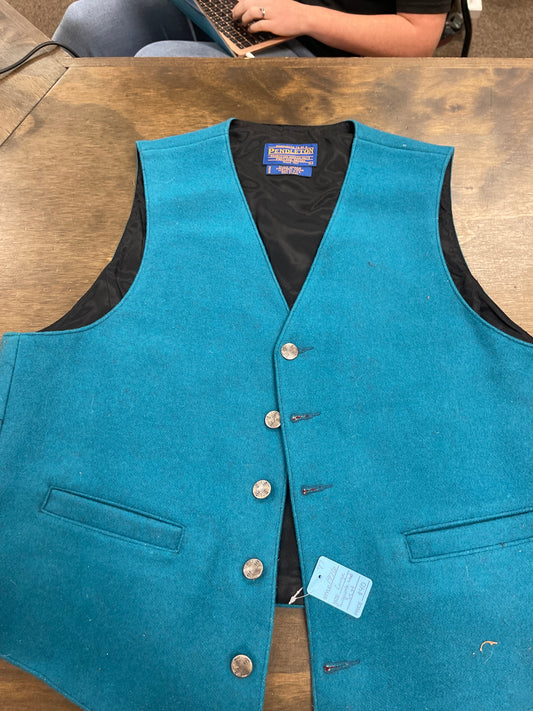 XL Turquoise western show vest w/sunset star on back, Pendleton western wear, coats114