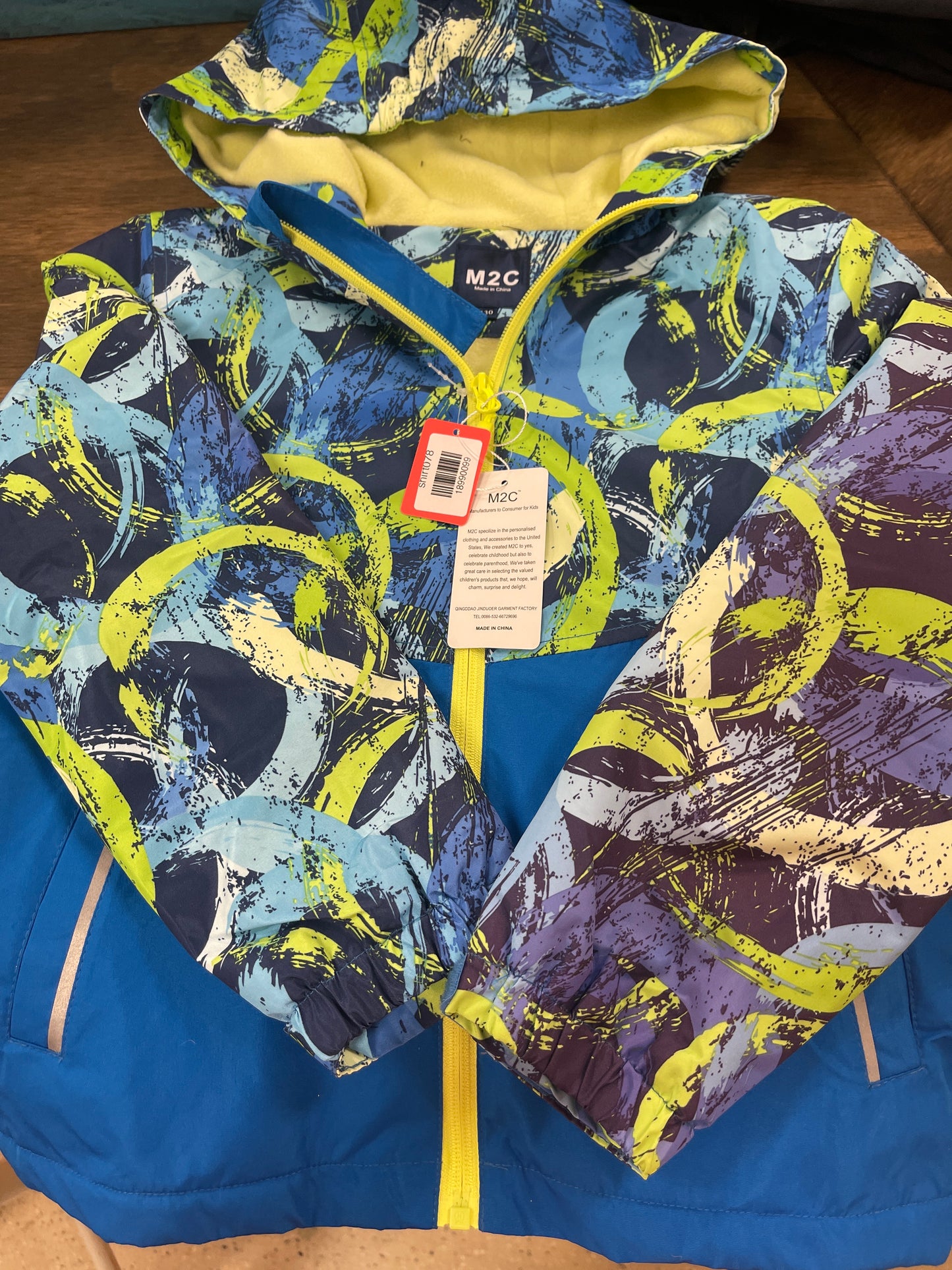 99. Child 7/8 Blue and Green patterned zip winter Jacket M2C, shirt078