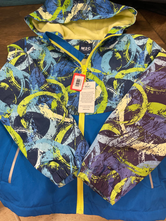 99. Child 7/8 Blue and Green patterned zip winter Jacket M2C, shirt078