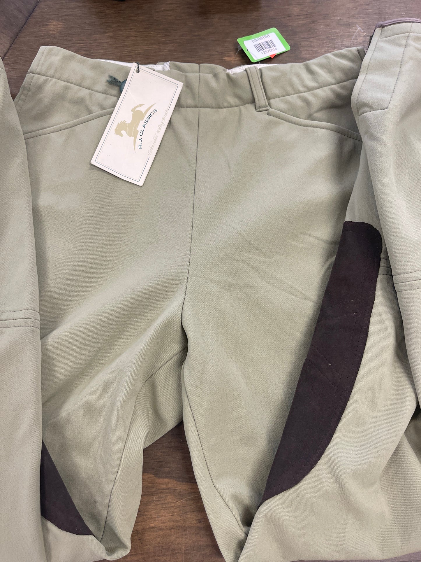 14. Lds 26r tan breeches w/chocolate Knee patches, RJ classics NWT, pants168