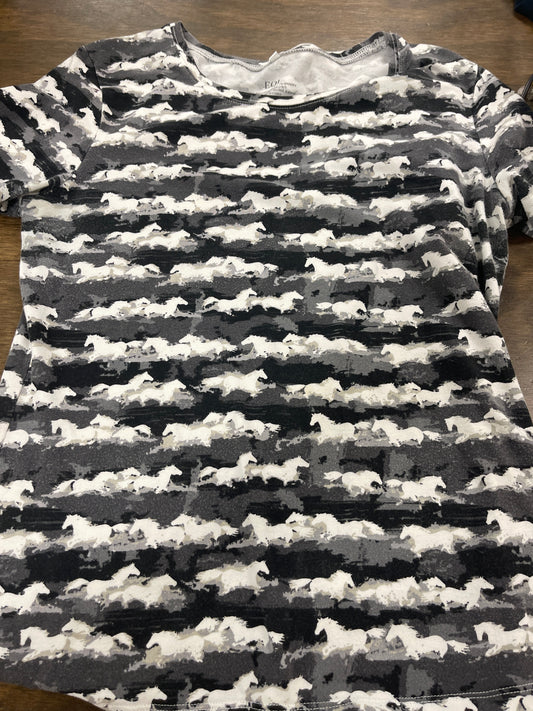 Lds M grey/white running horses riding t-shirt, EQL, shirt080