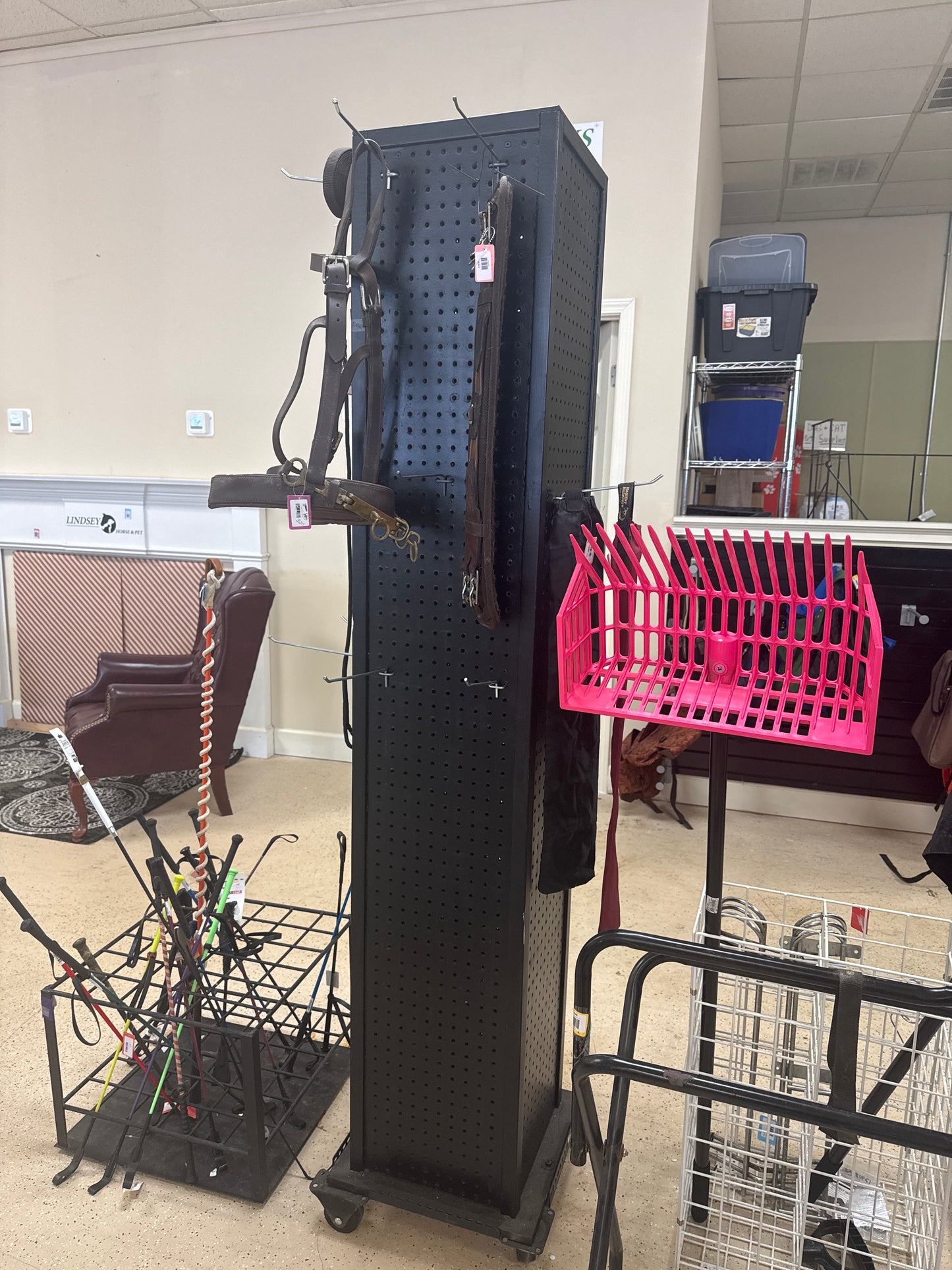 6' 2x2 rolling black 4 sided pegboard tower (lunging equipment)