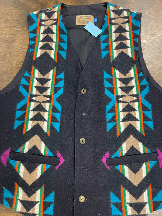 XL black/turquoise western show vest, Pendleton western wear, coats117
