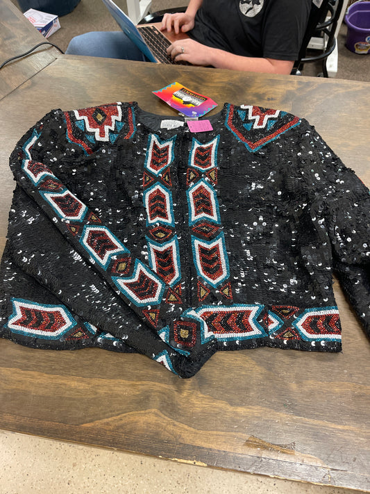 Large black sequin and red/teal beaded western show jacket, Silver Mesa Custom, NWT coats111