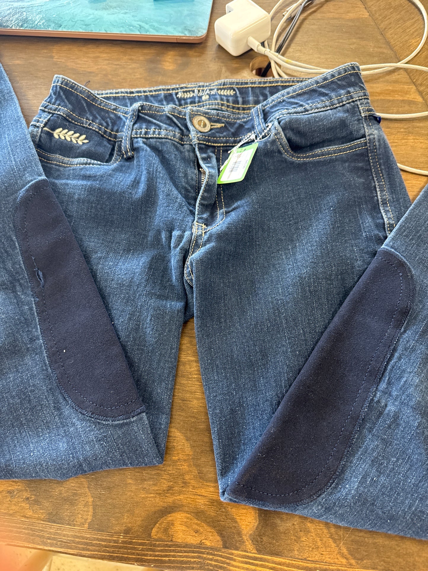 Lds 26 Black jean KP breeches w/horseshoe detail on back, Irideon, pants122