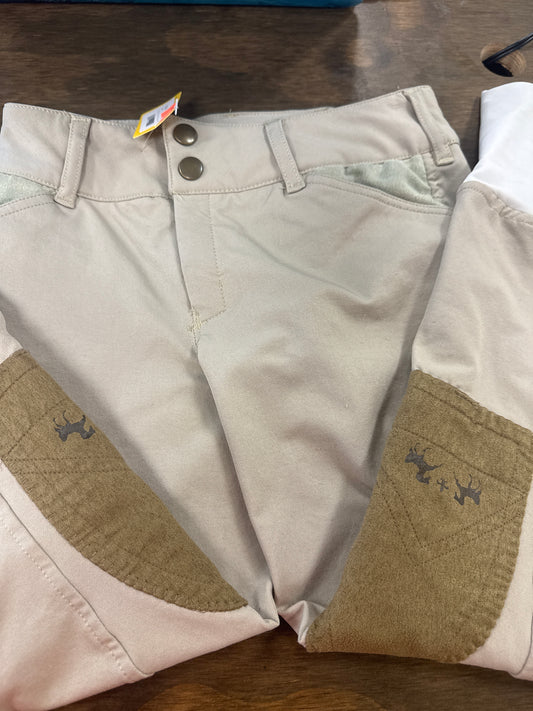 3. Kids 8 Tan knee patch Equine Couture jods, pants085