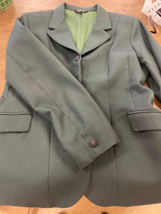 Lds 10? Hunter green show coat with green lining, and fox buttons, worlds best, coats080