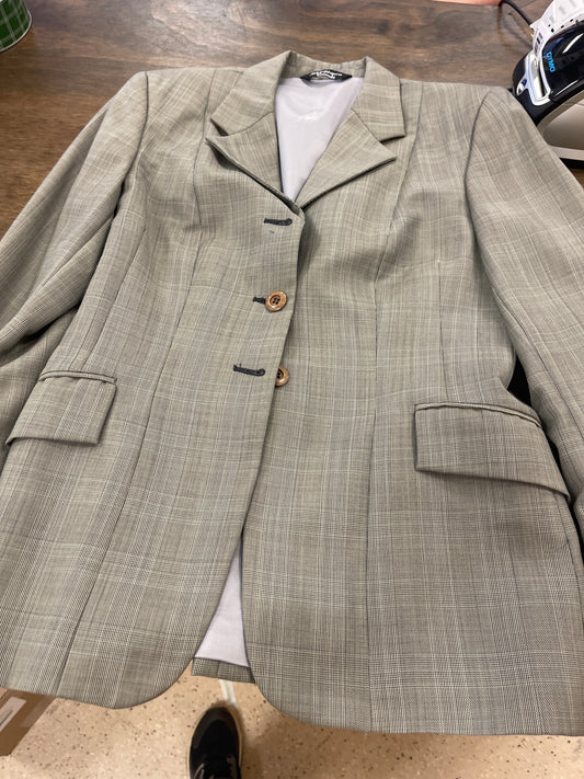 Lds 12 Grey houndstooth show coat with silver lining, stretch Grand Prix coats083
