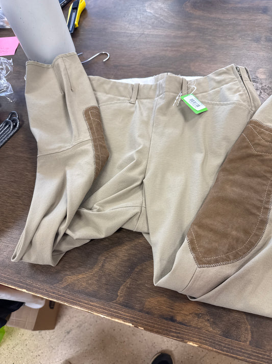 Lds 28 Tan side zip Knee Patch breeches, Tailored Sportmen, pants130